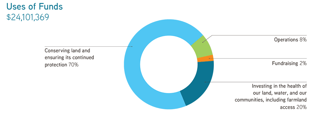 annual report pie chart showing uses of funds