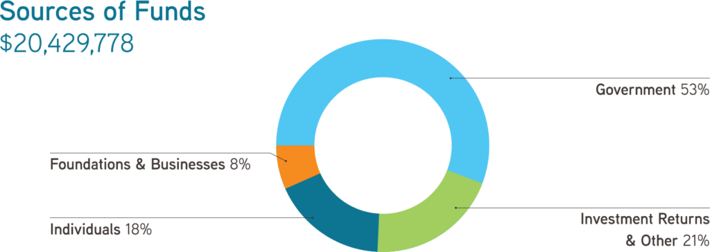 Pie chart showing finances - sources of funds